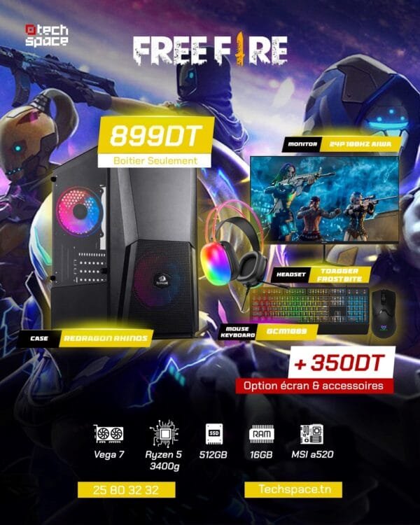 Full Setup – Free Fire Edition | AMD Ryzen 5 3400G | Vega 7 | 16GB DDR4 | 512GB SSD