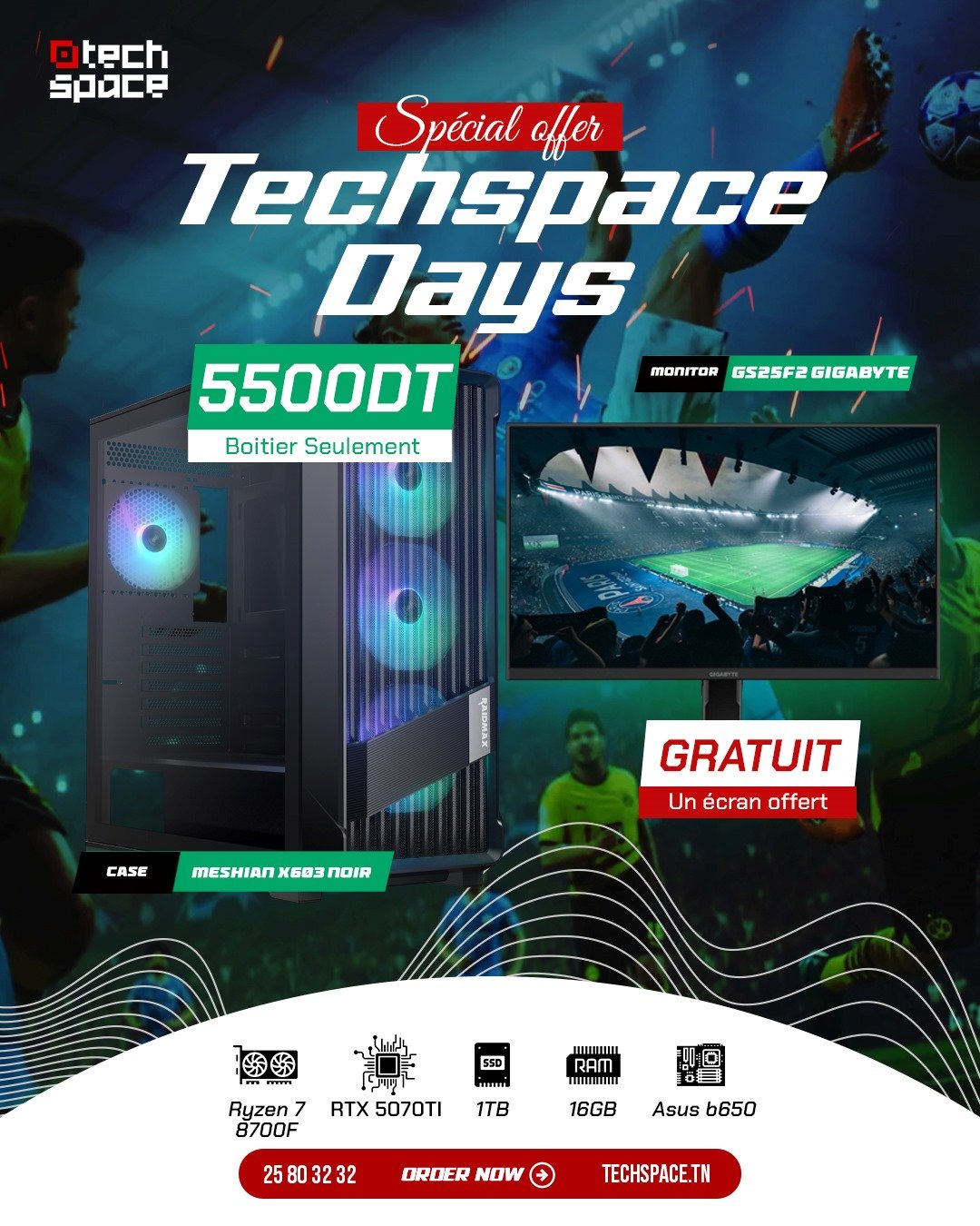 Full Setup – Techspace Days Edition | Ryzen 7 8700F | RTX 5070Ti | 16GB DDR5 | 1TB SSD