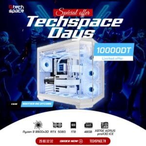 Boitier Setup – Techspace Days Edition | Ryzen 9 9900x3d | MSI RTX 5080 | 48GB DDR5 | 1TB SSD