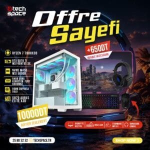 Full Setup – OFFRE SAYEFI | AMD Ryzen 7 7800X3D | MSI RTX 5070 Ti 3X | 64GB DDR5 | NVMe 500GB | X870
