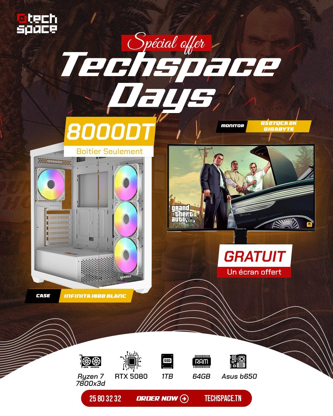 Full Setup – Techspace Days Edition | Ryzen 7 7800X3D | RTX 5080 | 64GB DDR5 | 1TB SSD