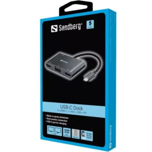 Station d'accueil SANDBERG Dock USB-C 2XHDMI+1XVGA+USB+PD - Gris