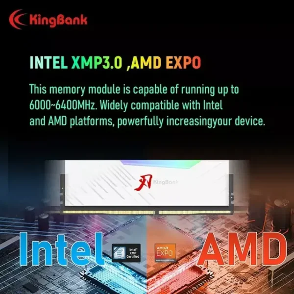 Barrette mémoire 32GB (16x2) Kingbank KRRW DDR5 6000MHz ARGB – Image 2