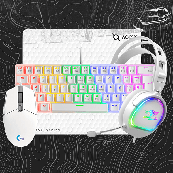 Pack Accessoires Gaming Blanc 2026 | Souris + Tapis + Casque + Clavier