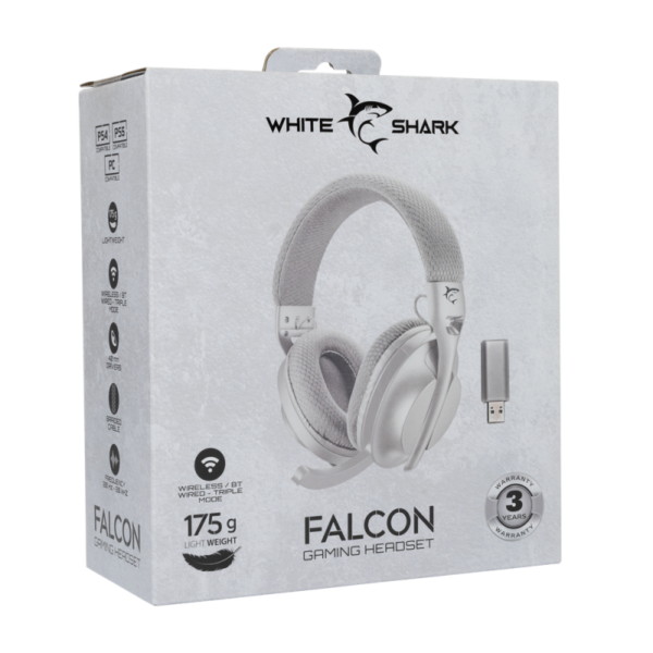 MICRO-CASQUE GAMING SANS FIL WHITE SHARK FALCON WGH-2441 / BLANC