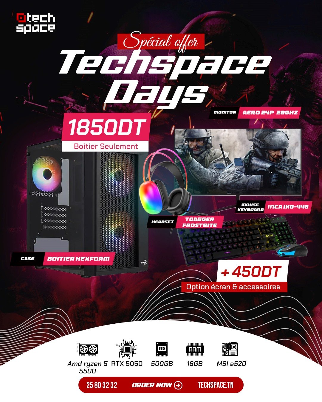 Full Setup – Techspace Days Edition | Ryzen 5 5500 | RTX 5050 | 16GB DDR4 | 500GB SSD