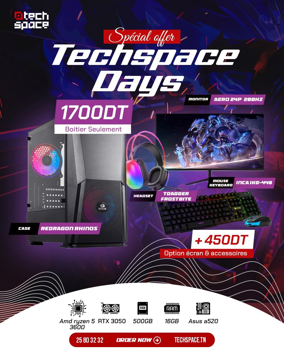 Full Setup – Techspace Days Edition | Ryzen 5 3600 | RTX 3050 | 16GB DDR4 | 500GB SSD