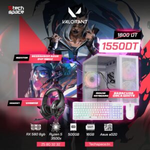 Full Setup – Valorant Edition | Ryzen 3500x | RX 580X 8GB | 16GB DDR4 | 500GB SSD | 24" Redragon 100Hz