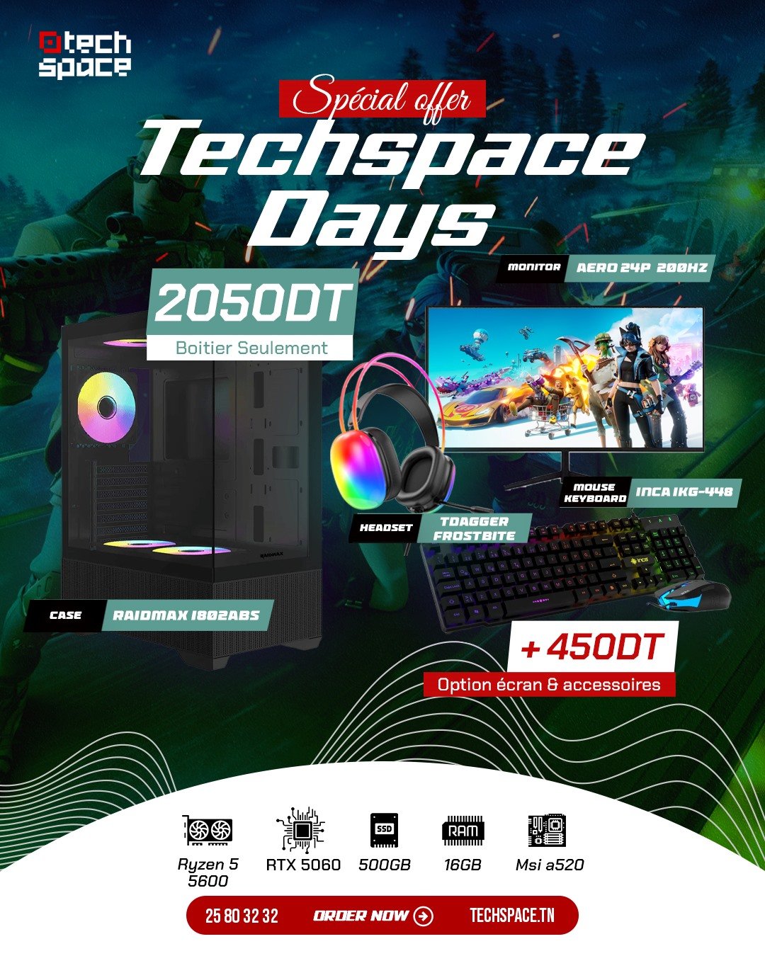 Full Setup – Techspace Days Edition | Ryzen 5 5600 | RTX 5060 | 16GB DDR4 | 500GB SSD
