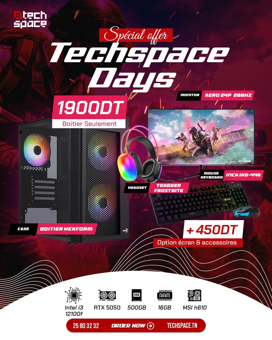Full Setup – Techspace Days Edition | Intel I3 12100f | RTX 5050 | 16GB DDR4 | 500GB SSD