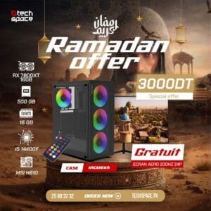 Full Setup – Offre Ramadan | Intel I5 14400 | RX 7800XT 16GB | 16GB | SSD 500GB + Ecran 200hz GRATUIT