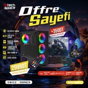 Full Setup – OFFRE SAYEFI | AMD Ryzen 5 3600 | PNY RTX 5050 | 16GB | NVMe 256GB