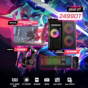 Full Setup – Valorant Edition | Intel I5 12400f | RTX 5060 8GB | 16GB DDR4 | 500GB SSD | 24" Redragon 100Hz