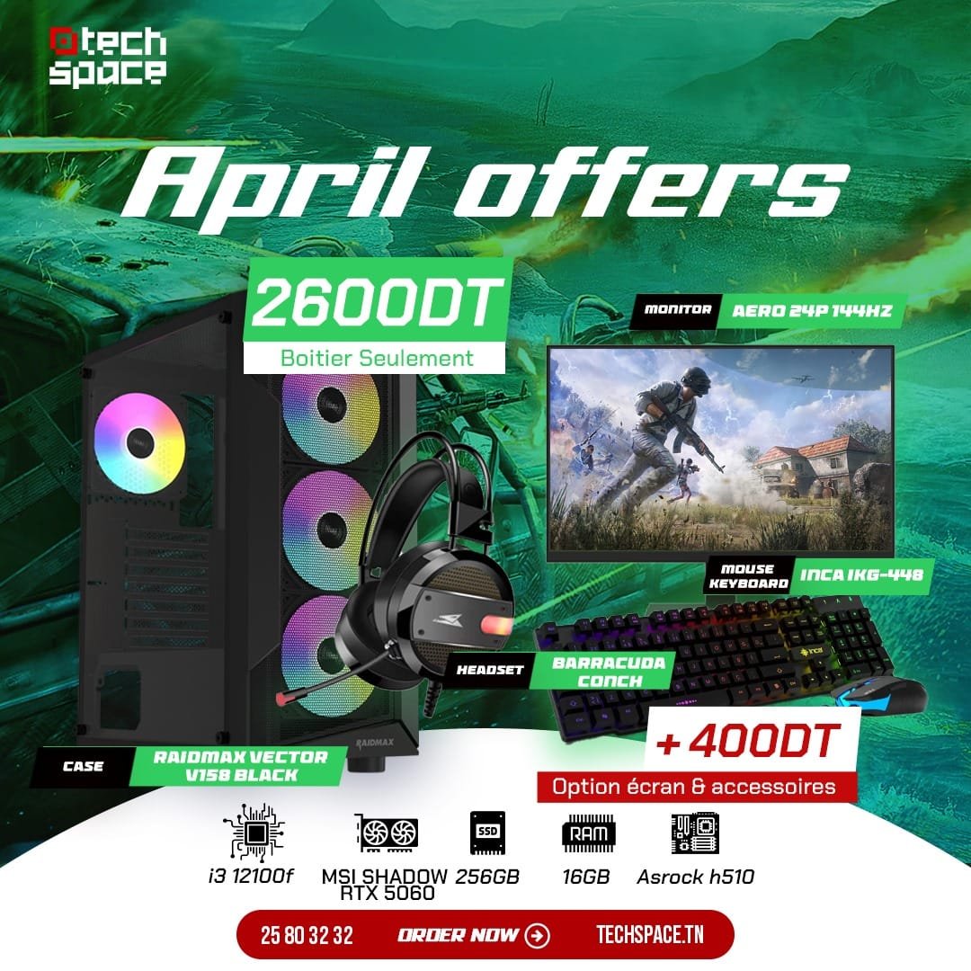 Full Setup – APRIL OFFER | Intel I3 12100 | MSI RTX 5060 | 16GB | SSD 256GB