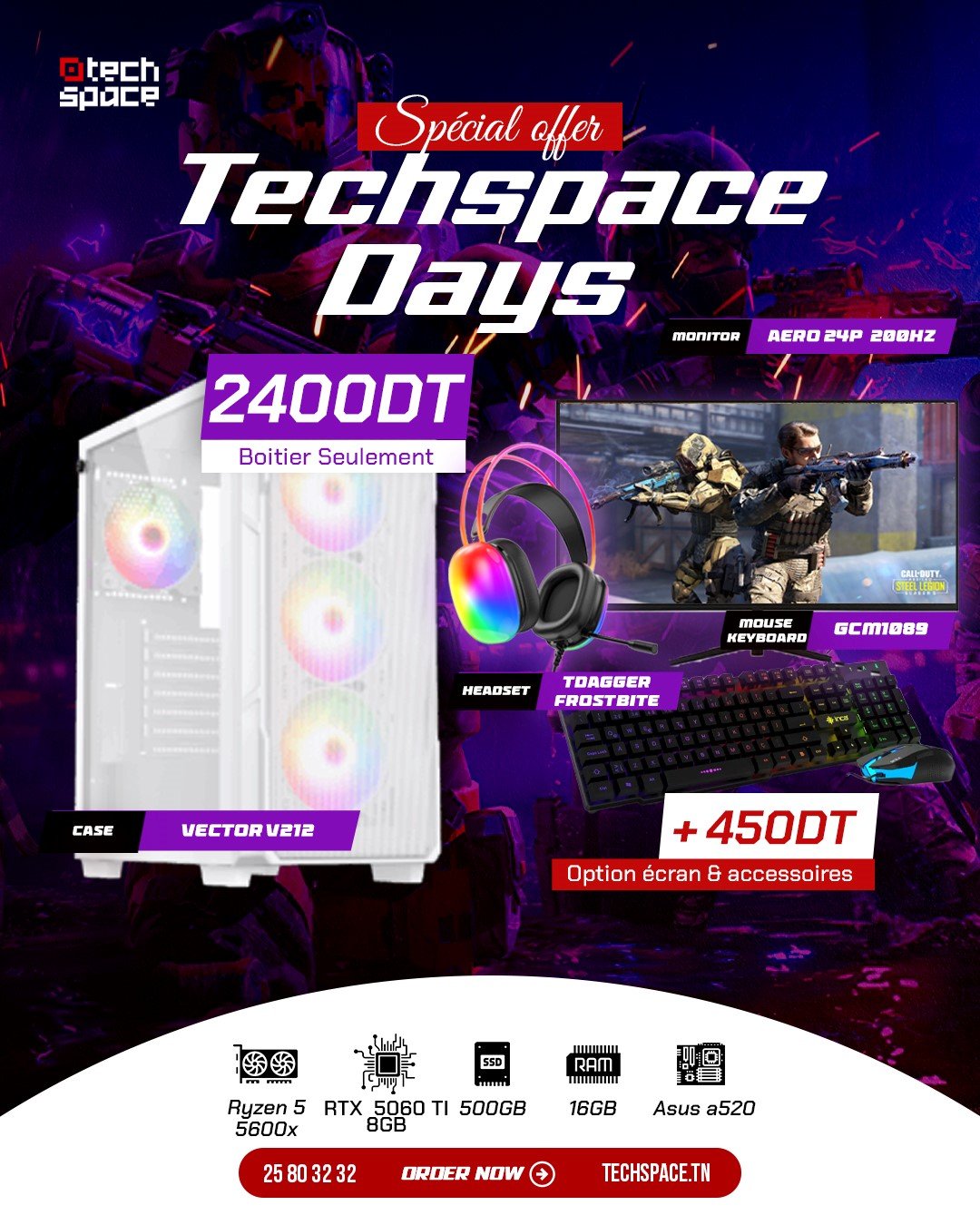 Full Setup – Techspace Days Edition | Ryzen 5 5600x | RTX 5060 Ti 8GB | 16GB DDR4 | 500GB SSD