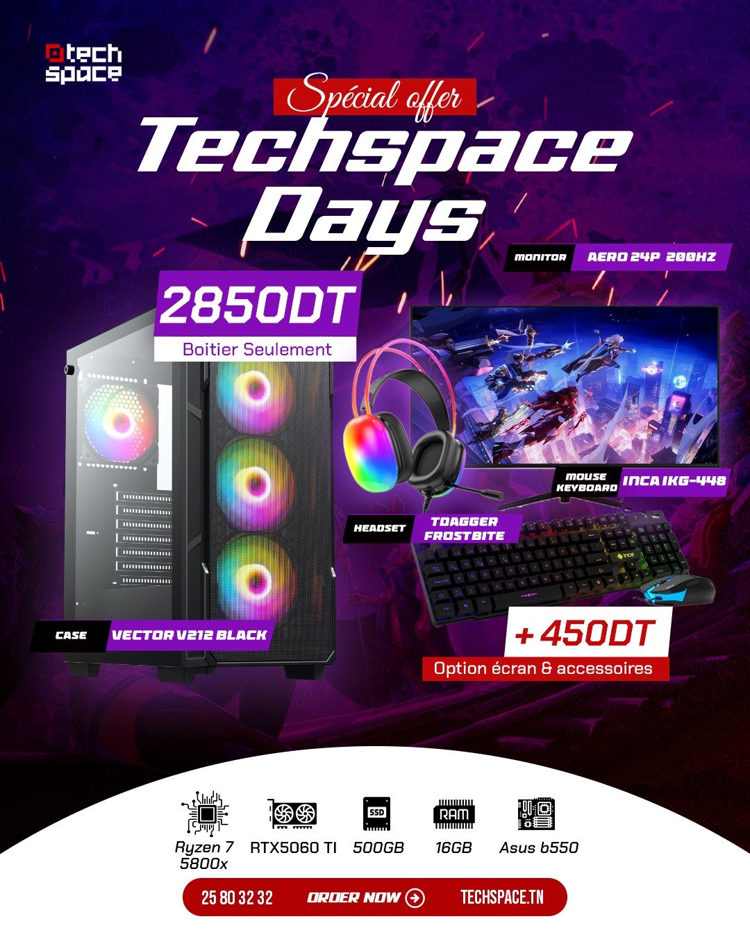 Full Setup – Techspace Days Edition | Ryzen 5 5800x | RTX 5060 Ti 8GB | 16GB DDR4 | 500GB SSD