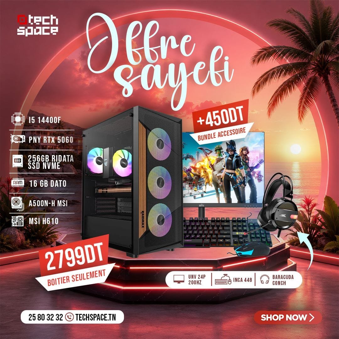 Full Setup – OFFRE SAYEFI | Intel i5 14400F | PNY RTX 5060 | 16GB DATO | NVMe 256GB