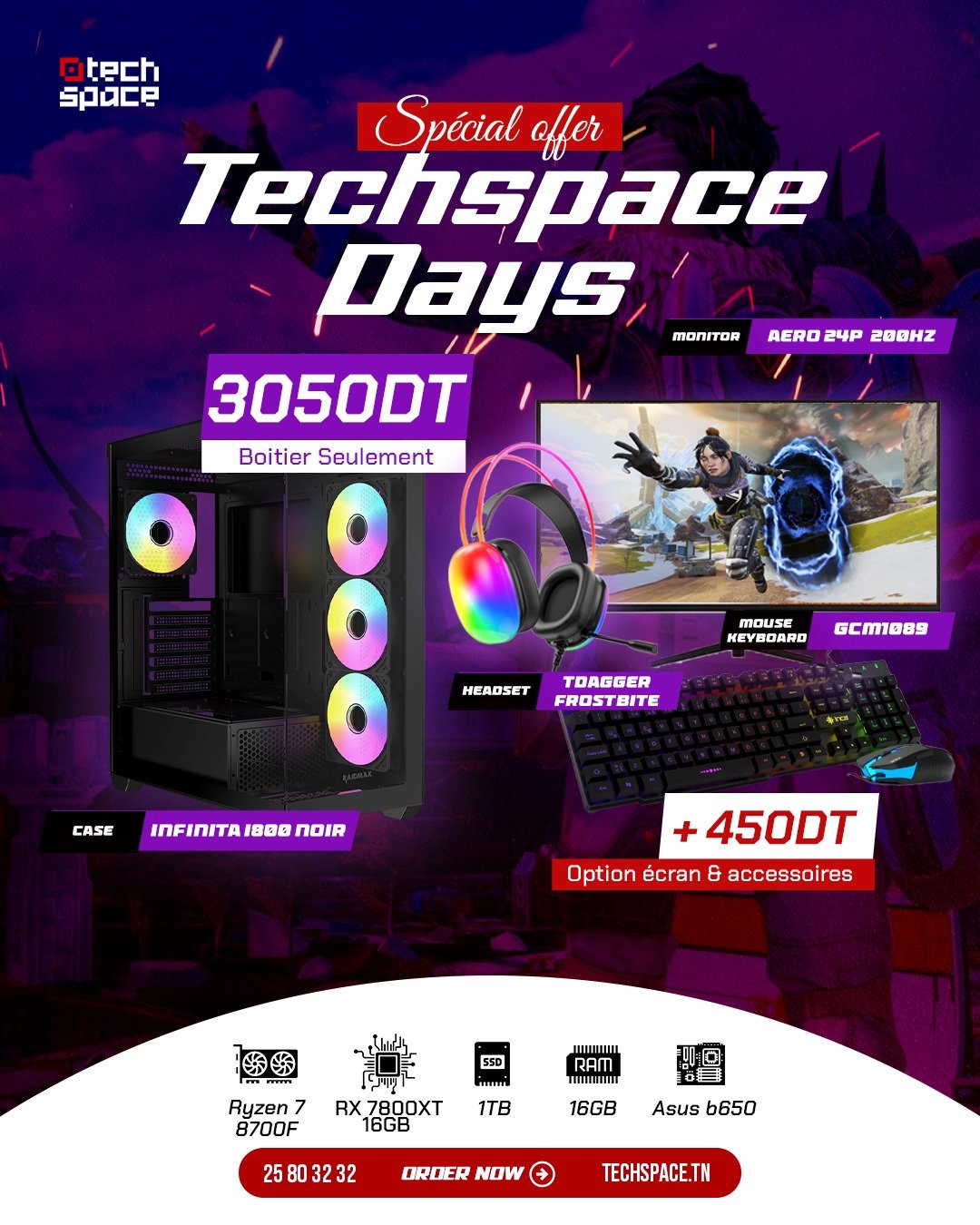 Full Setup – Techspace Days Edition | Ryzen 7 8700F | RX 7800XT 16GB | 16GB DDR5 | 1TB SSD