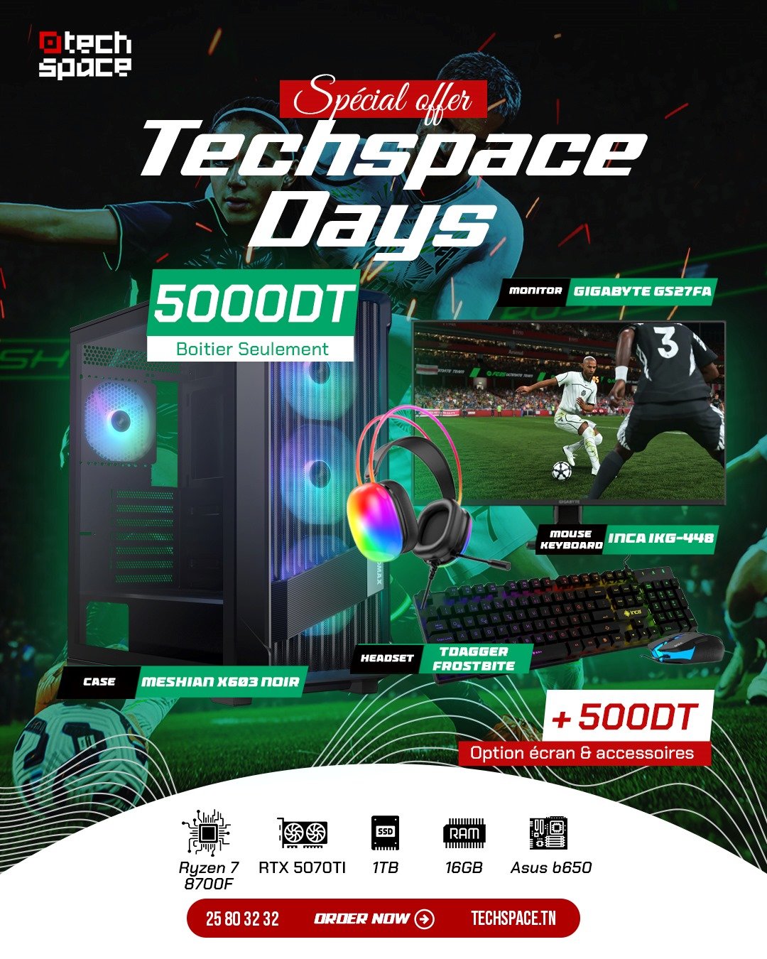 Full Setup – Techspace Days Edition | Ryzen 7 8700F | RTX 5070Ti | 16GB DDR5 | 1TB SSD