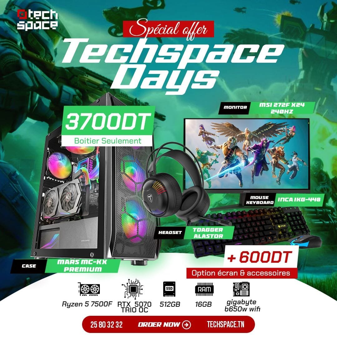 Full Setup – Techspace Days Edition | AMD Ryzen 5 7500F | RTX 5070 TRIO OC | 16GB DDR5 | 512GB SSD