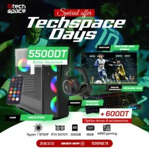 Full Setup – Techspace Days Edition | Ryzen 7 8700F | RTX 5070 TI 16GB | 16GB DDR5 | 500GB SSD