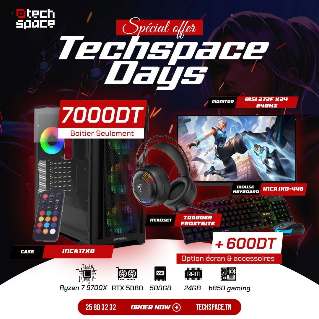 Full Setup – Techspace Days Edition | Ryzen 7 9700X | RTX 5080 | 24GB DDR5 | 500GB SSD