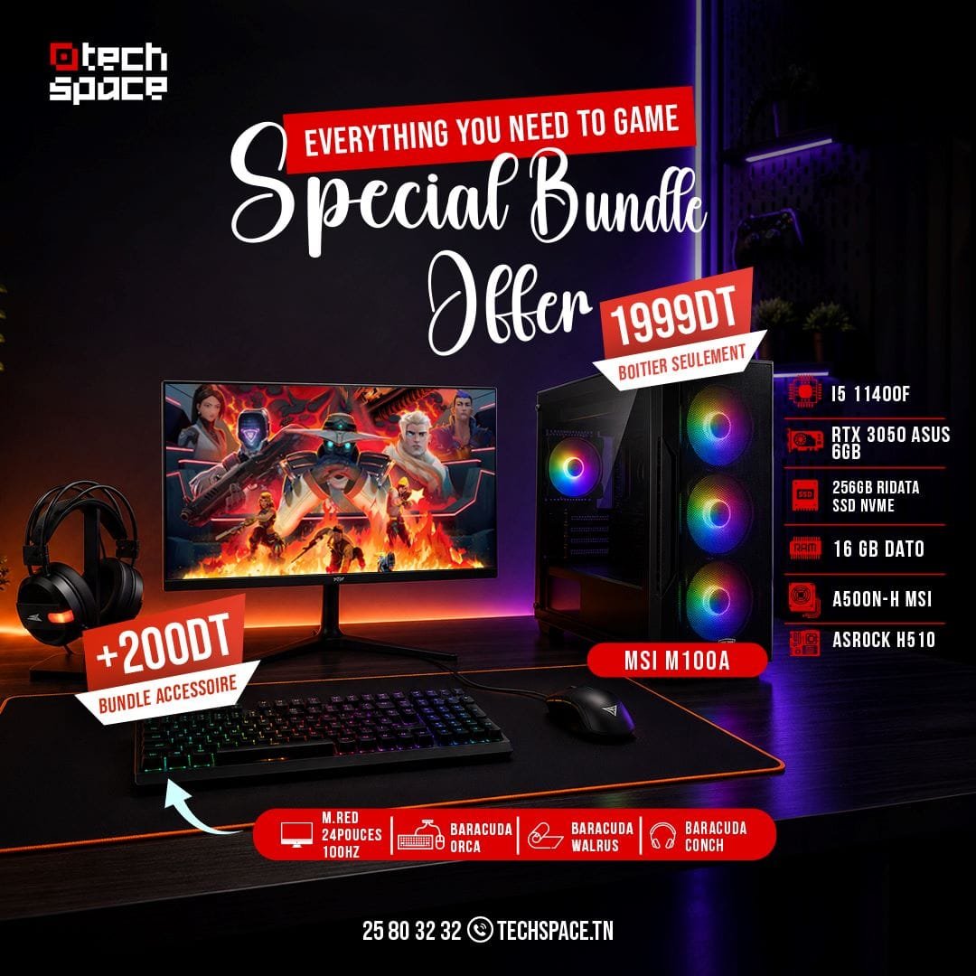 Full Setup – OFFRE SAYEFI | Intel i5 11400F | RTX 3050 ASUS 6GB | 16GB DATO | NVMe 256GB
