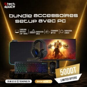 Bundle Accessoires Gaming TechSpace : Écran Samsung Odyssey 180Hz + Pack Baracuda Complet