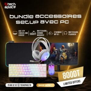 Bundle Accessoires Gaming TechSpace : Écran Incurvé AOC 27" 280Hz + Pack WhiteShark Full White